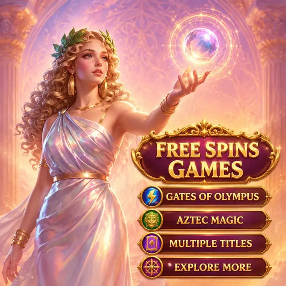 Morgengöttin greift nach leuchtendem Freispiele-Orb bei LiraSpin Casino Slot-Spielen